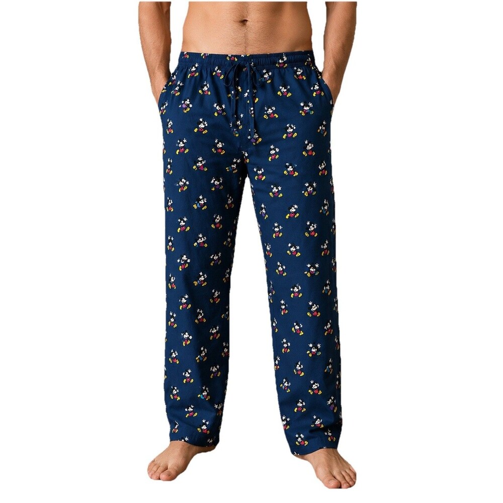 Disney Mickey Mouse Men’s XL Lounge Pants Blue Pockets Drawstring Elastic Waist